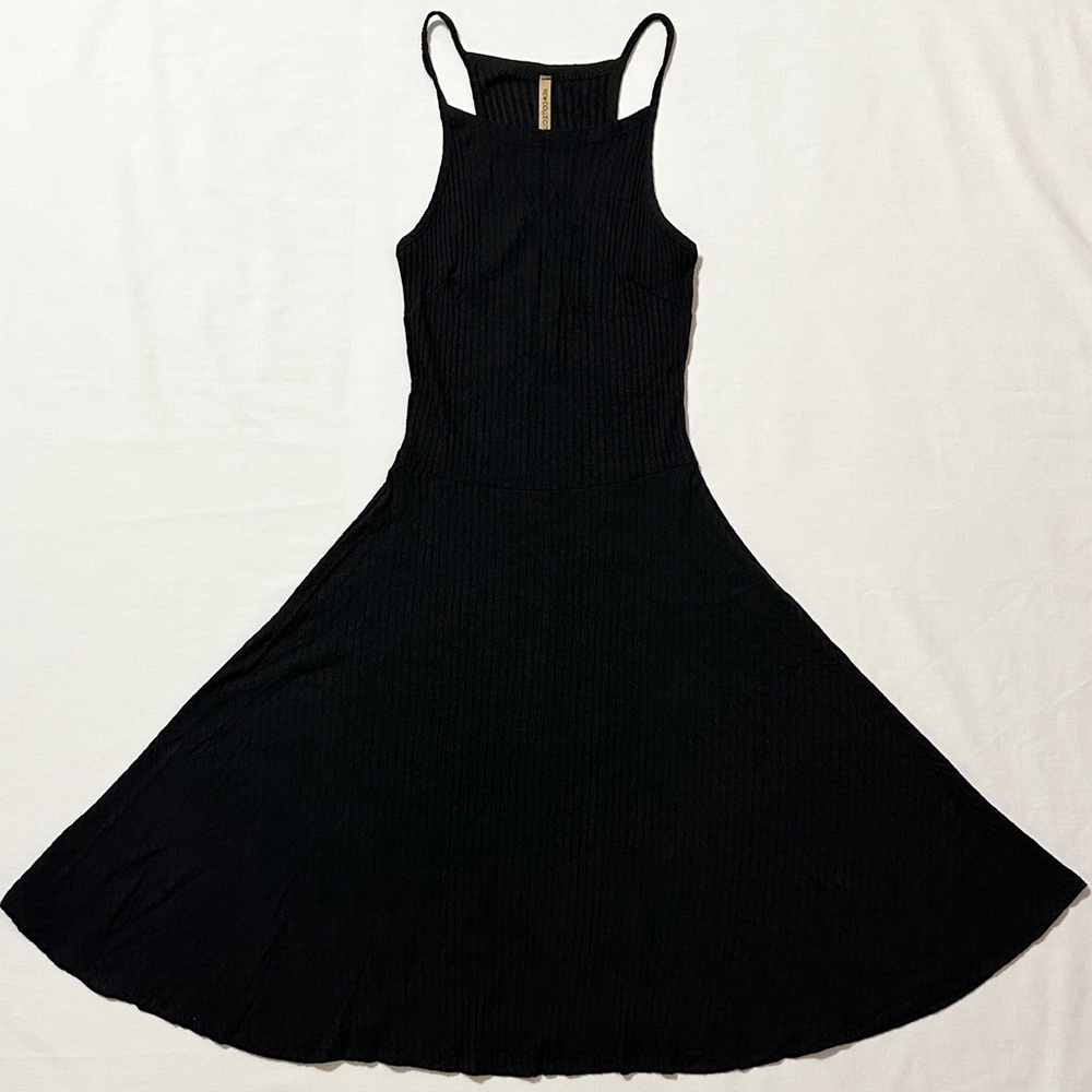 Moda (Italy) Black Ribbed Midi Racerback Skater Dress - No Size Tag (XS-S-M)